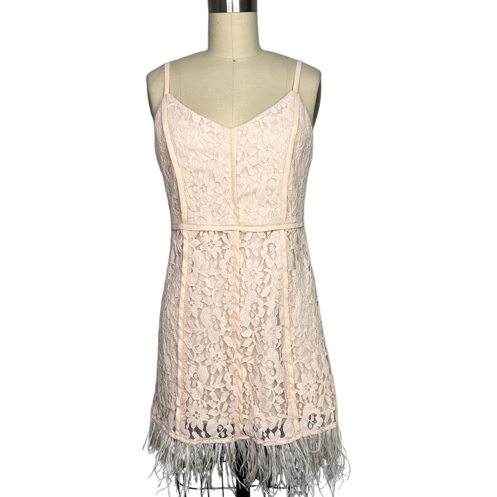 Gianni Bini Blush Lace Mini Dress with Feather Hem
